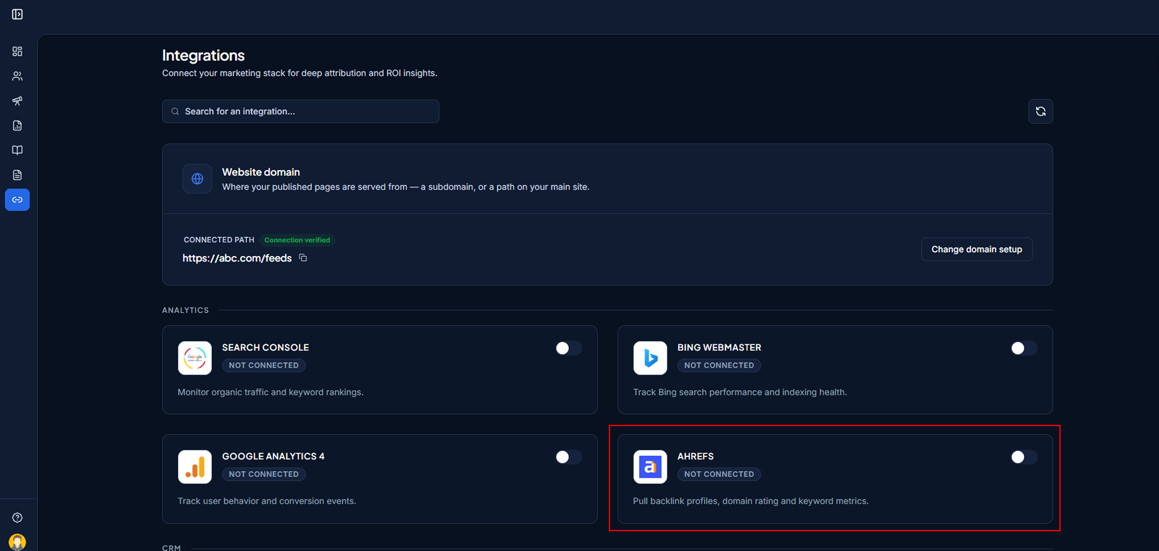 Integrations page
