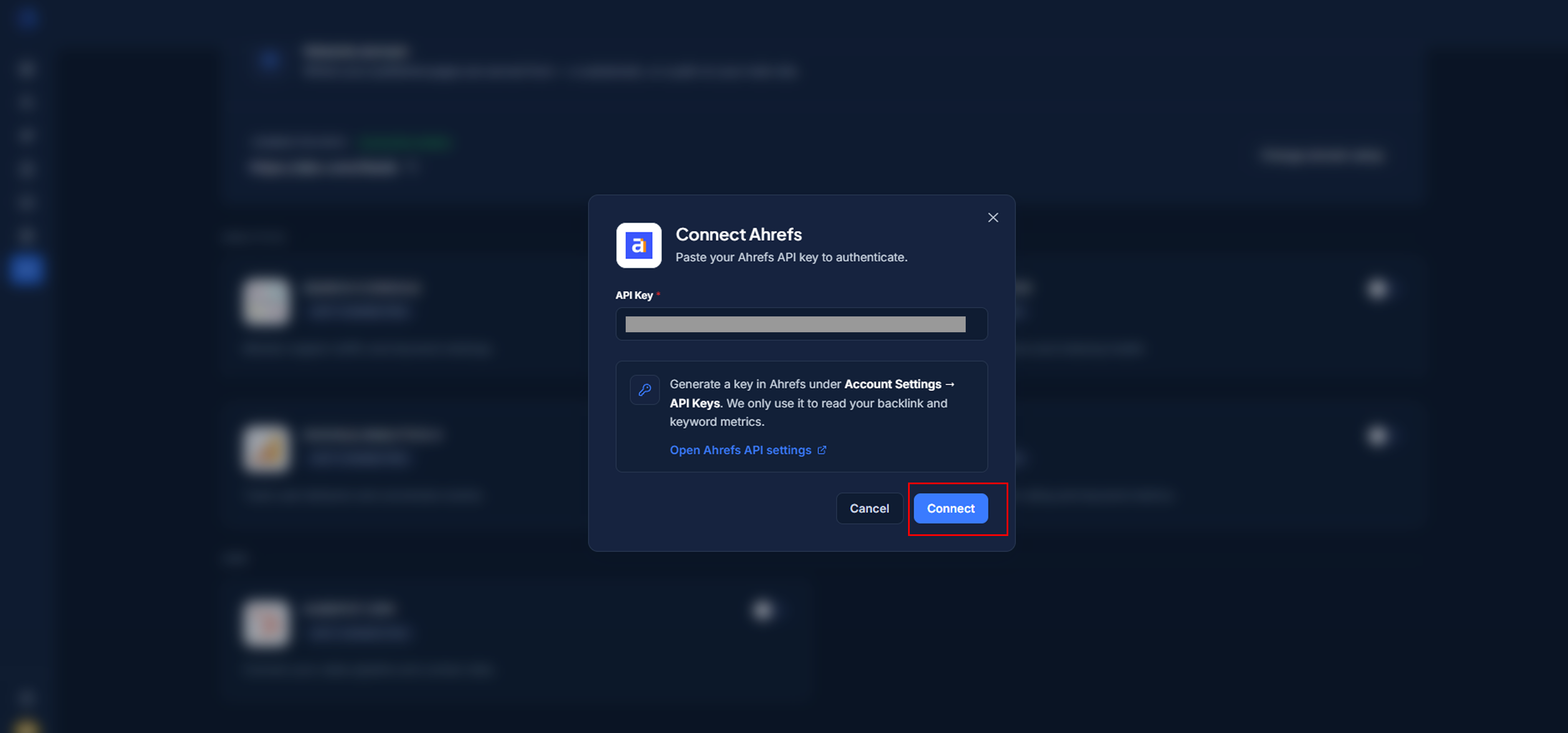 Connect Ahrefs form
