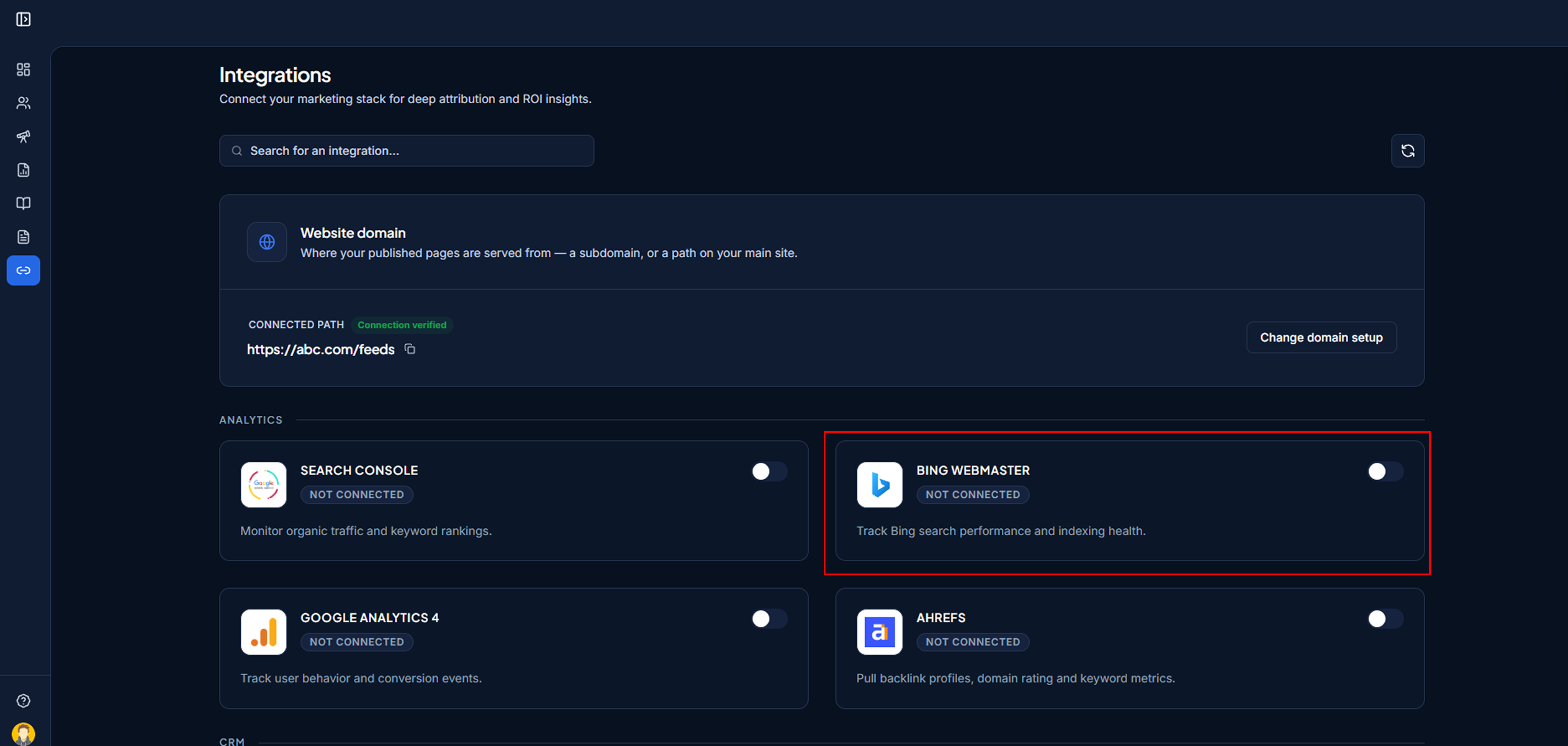 Integrations page