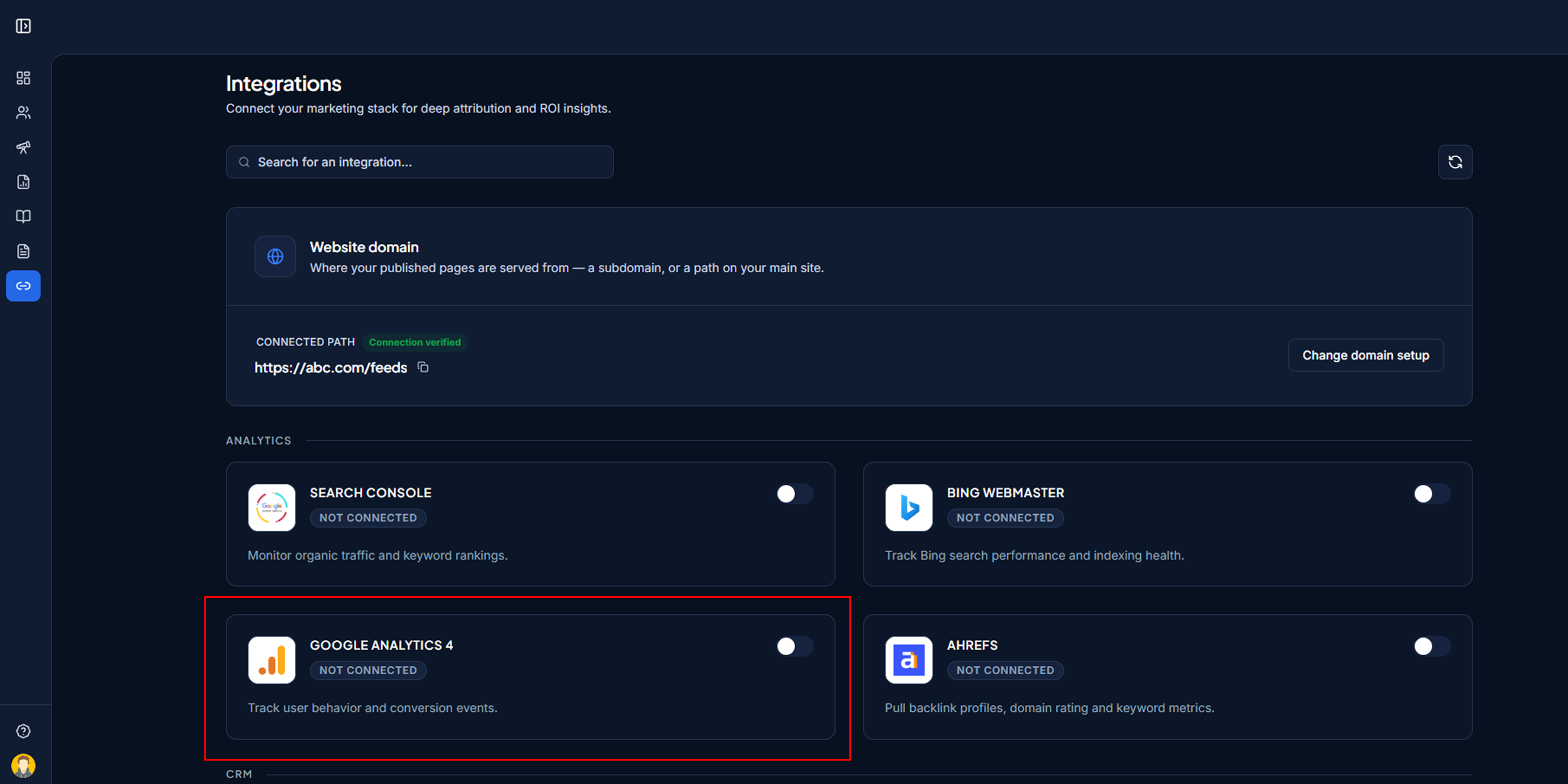 Integrations page