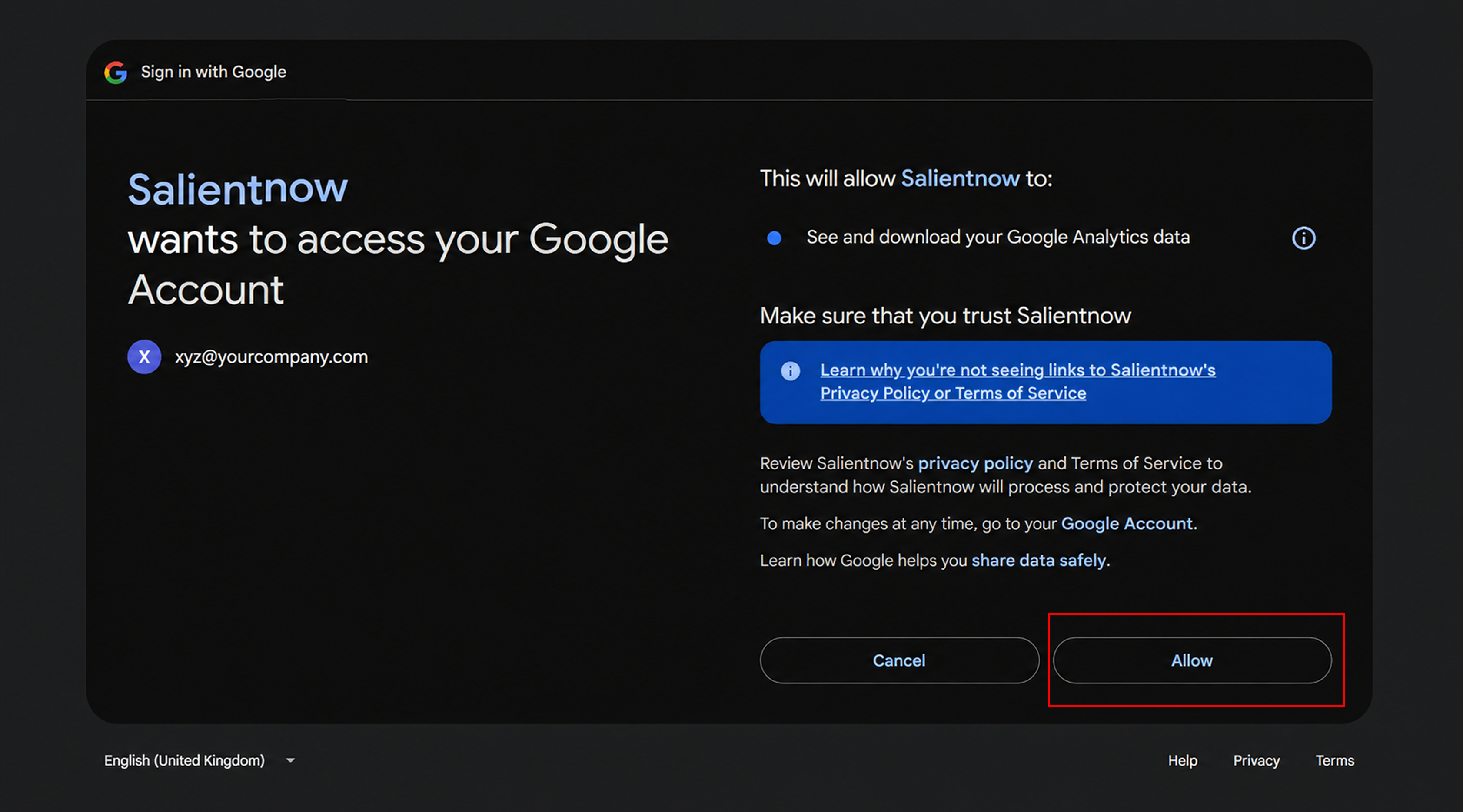 Google consent screen