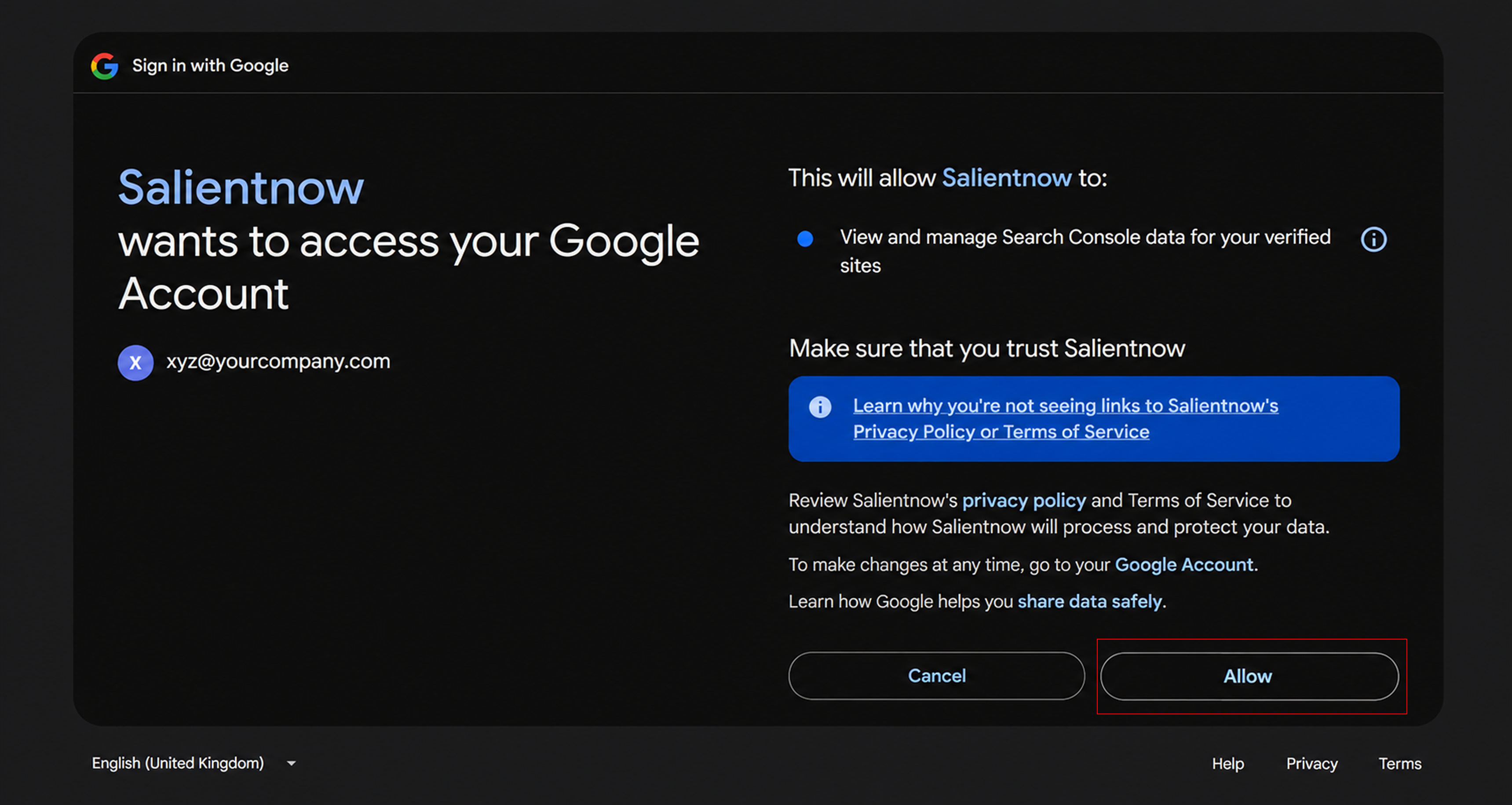 Google consent screen