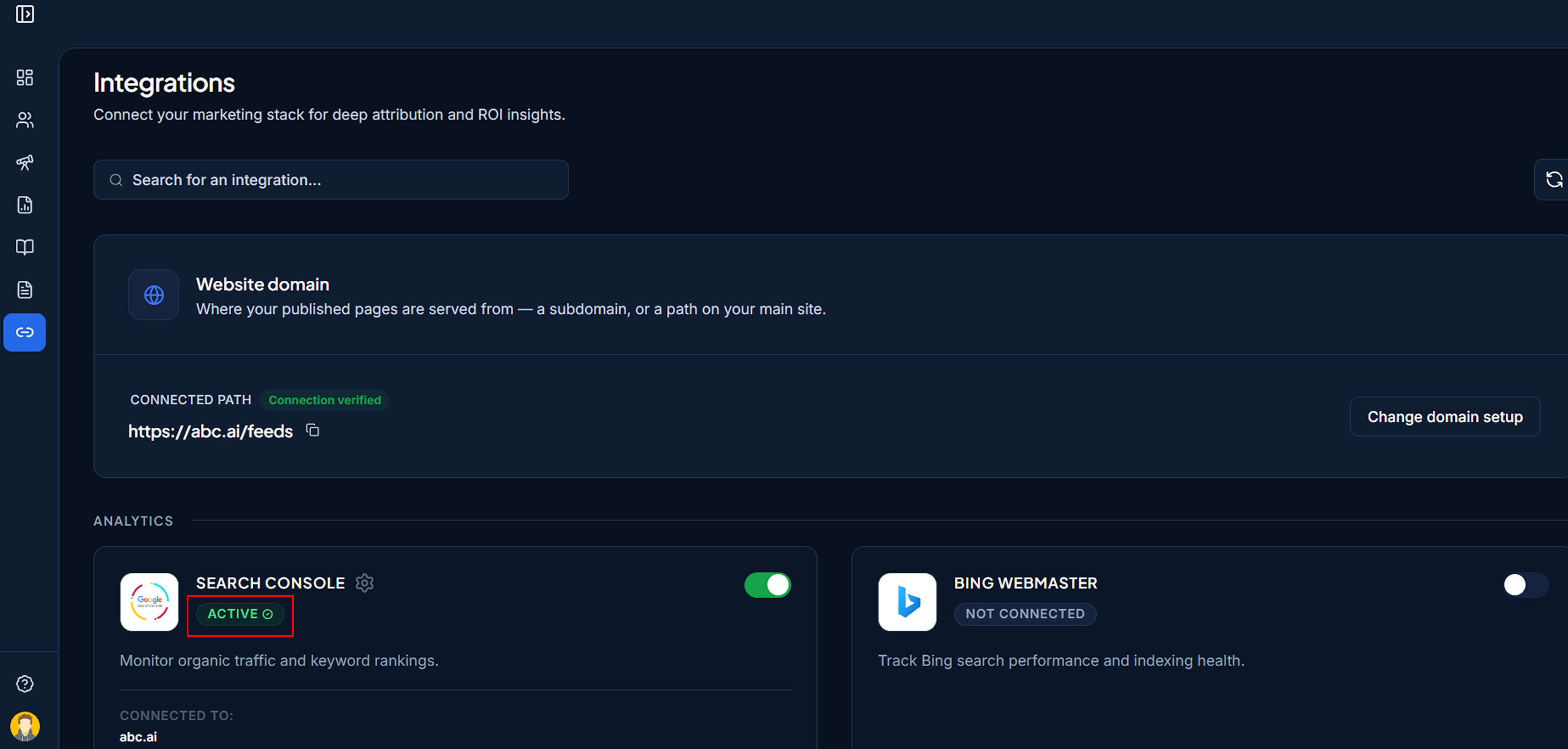 Search Console card connected