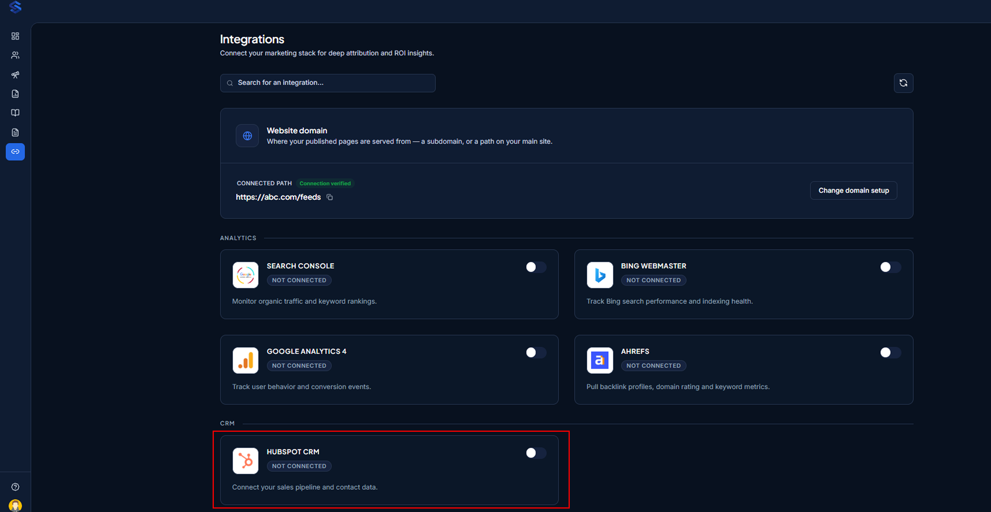 Integrations page