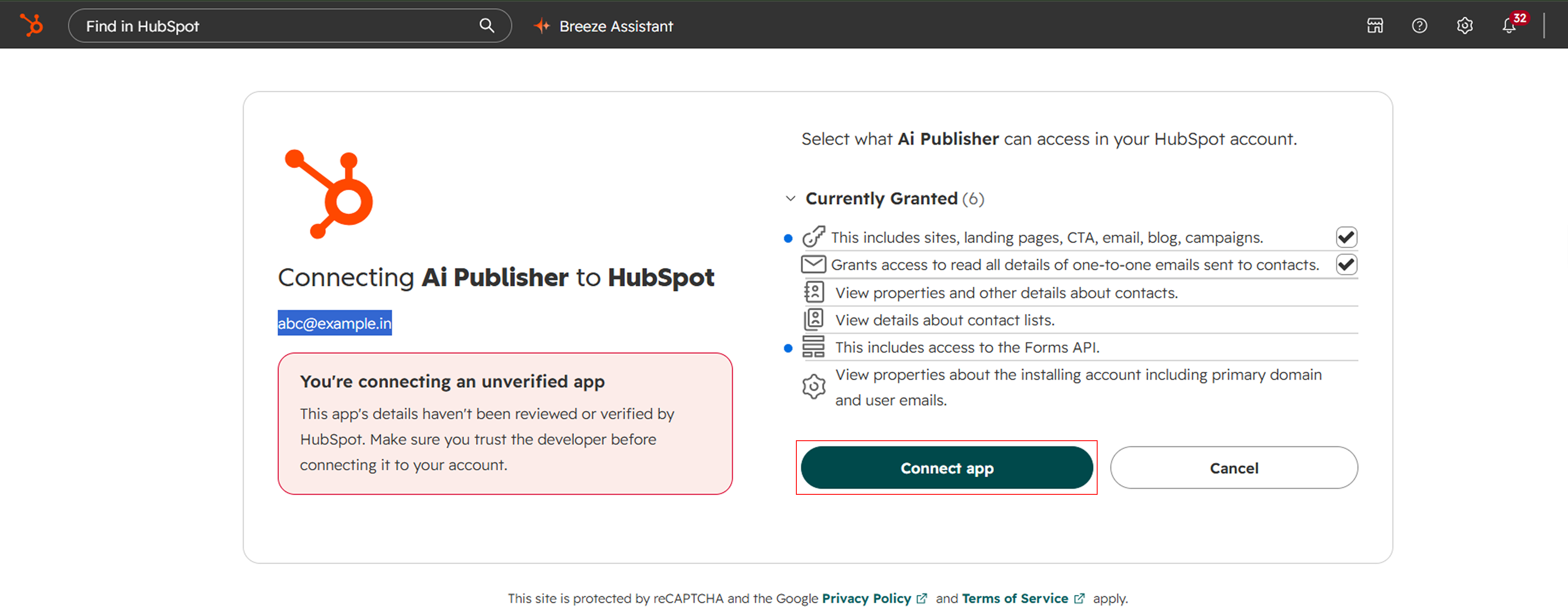 HubSpot account chooser